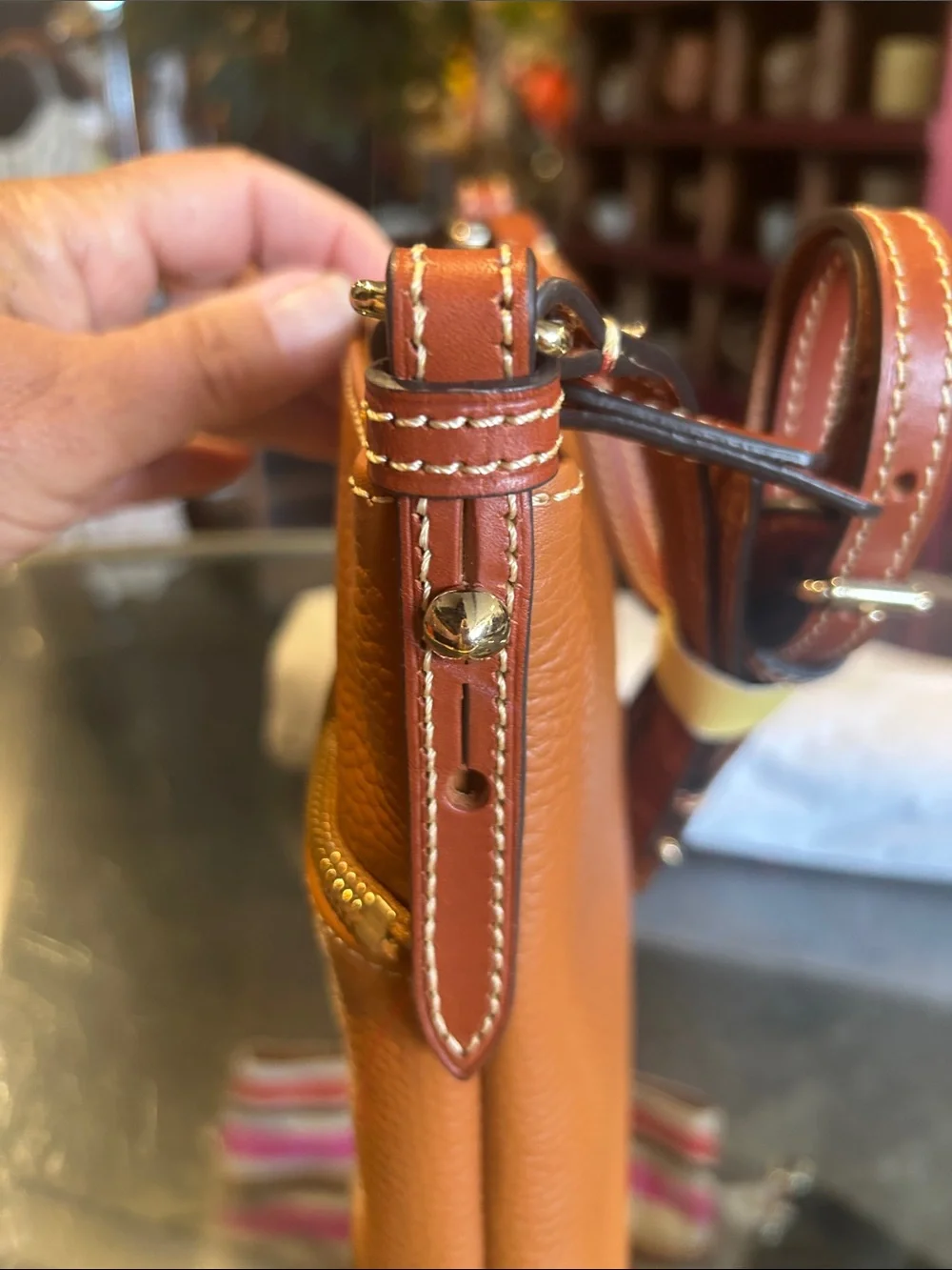 Dooney & Bourke Pebbled Leather Crossbody in Brown with Gold Hardware